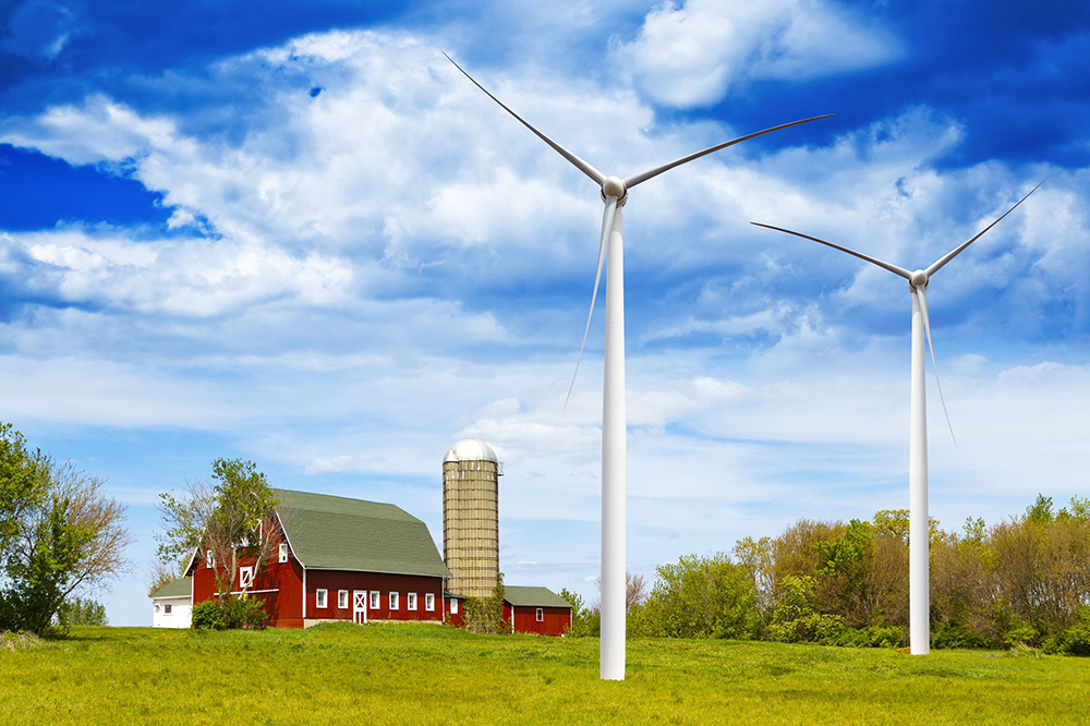 Farm with a Wind Turbine